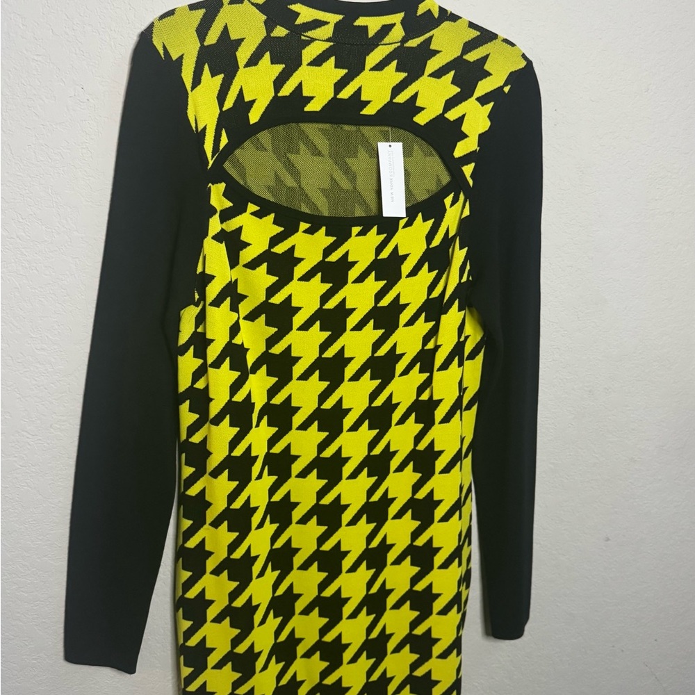 New York & Company Neon Yellow and Black Houndstooth Dress
